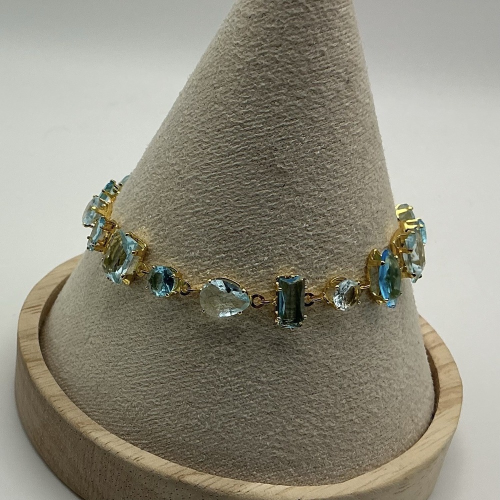 18K Gold Plated Blue Crystal Statement Bracelet Waterproof Adjustable NWOT
